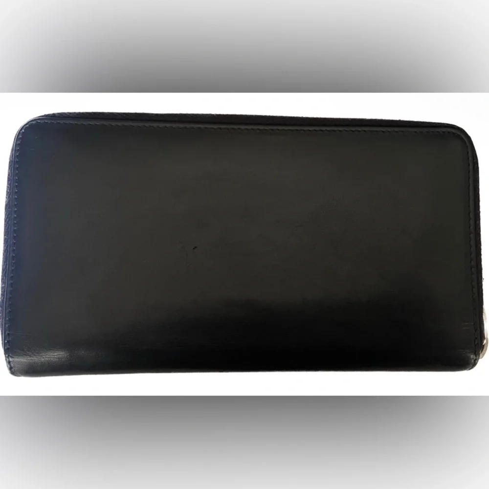 YSL SAINT LAUREN ❤️❤️ ZIP AROUND LONG WALLET BLACK WITH METAL HARDWARE YSL LOGO - Picture 11 of 15
